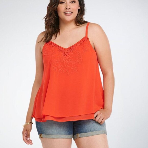 Torrid Embroidered Chiffon Cami Top 2x red - Picture 3 of 8